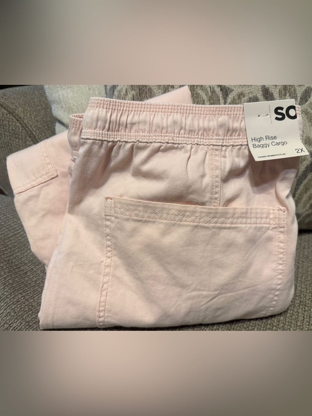 SO High Rise Baggy Cargo Pants - Light Pink Young Womens Plus 2X NWT